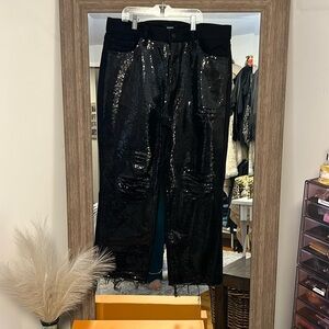 Sequin black express jeans straight ankle